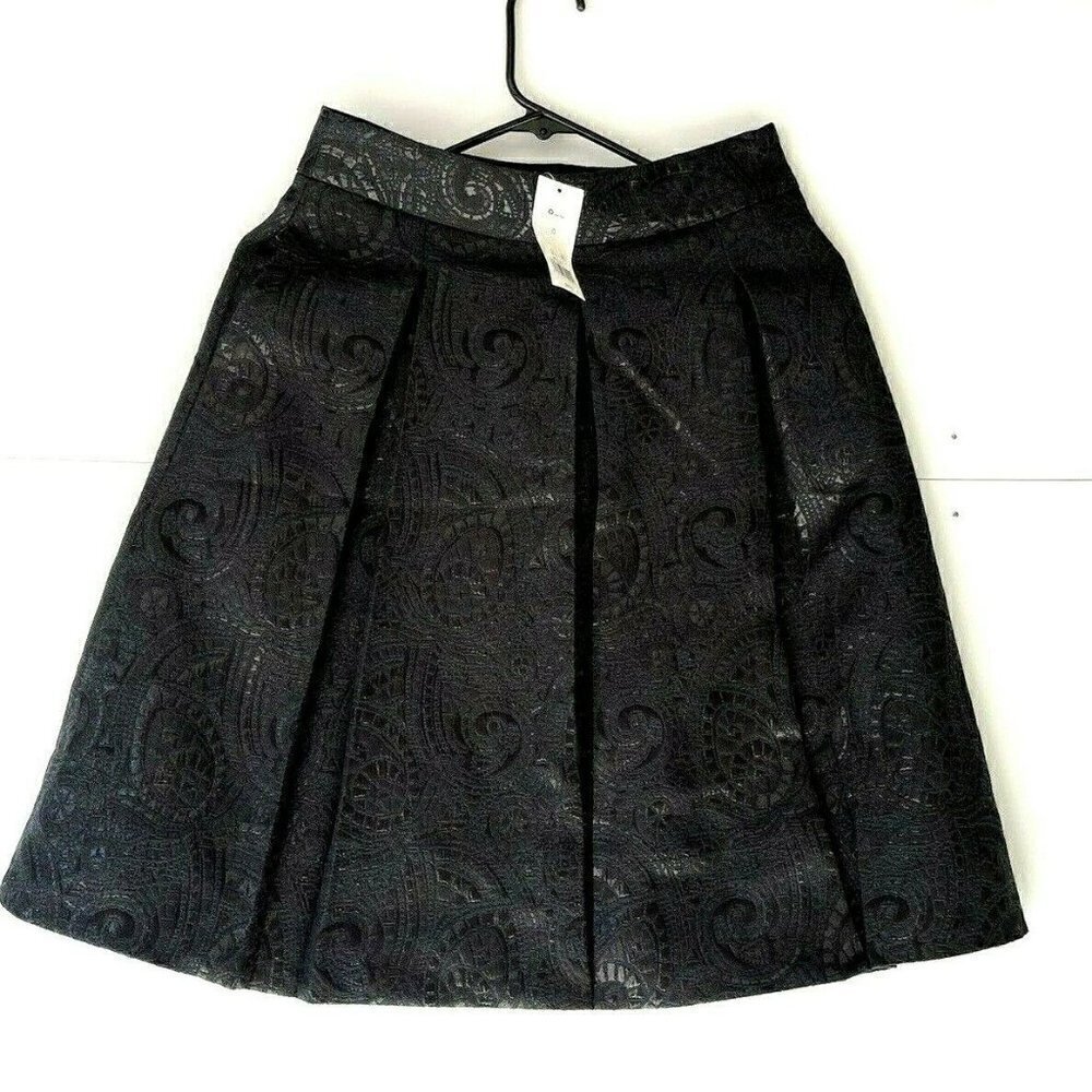 $98 Banana Republic Pleated Jacquard Black Metallic Short Mini A-Line Skirt, 0